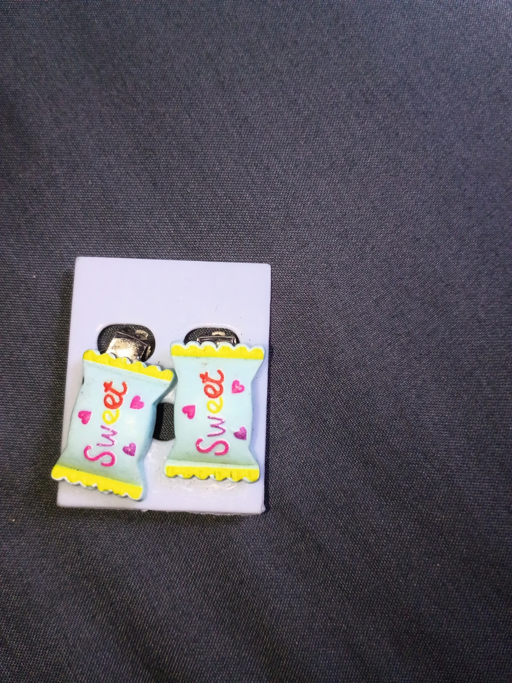 Sweet Candy Clip Earrings for Girls - Light Blue & Yellow